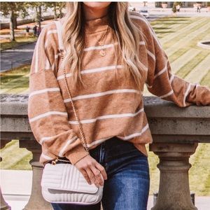 Tan Mock Neck Oversized striped sweater